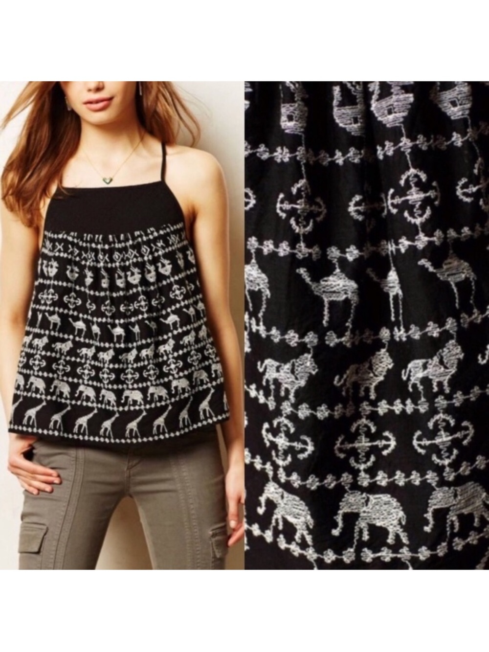 Anthropologie HD in Paris Safari Embroidered Tank